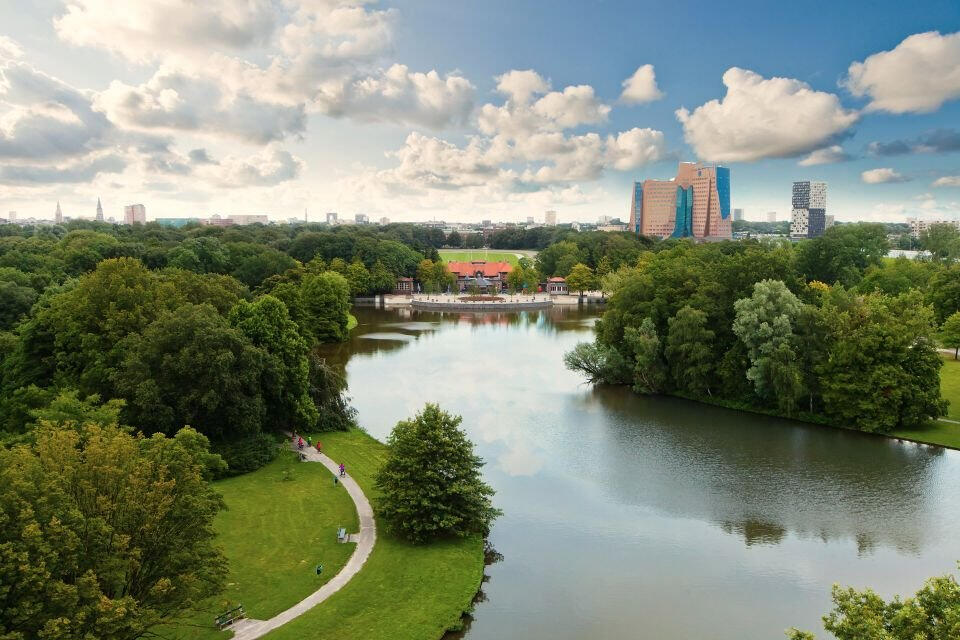 Luchtfoto Stadspark vijver Luchtfoto Stadspark vijver